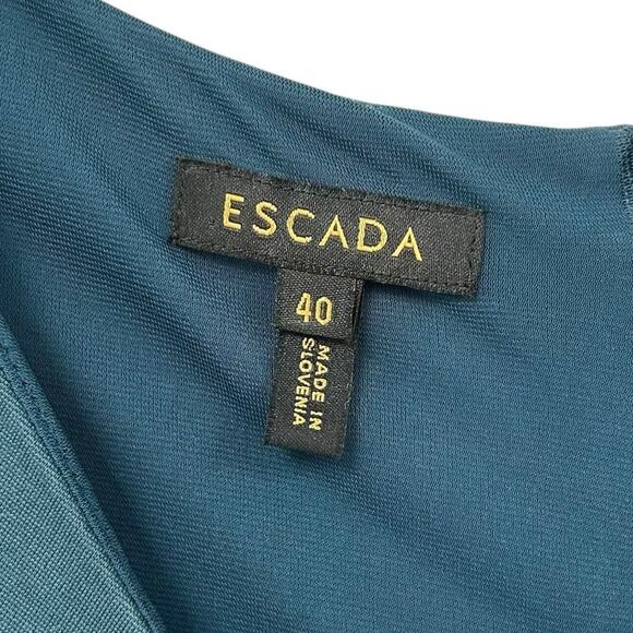 Escada Dark Teal V Neck Gathered Ruched Waist Dress Womens Size 40 / US Medium - Picture 2 of 6